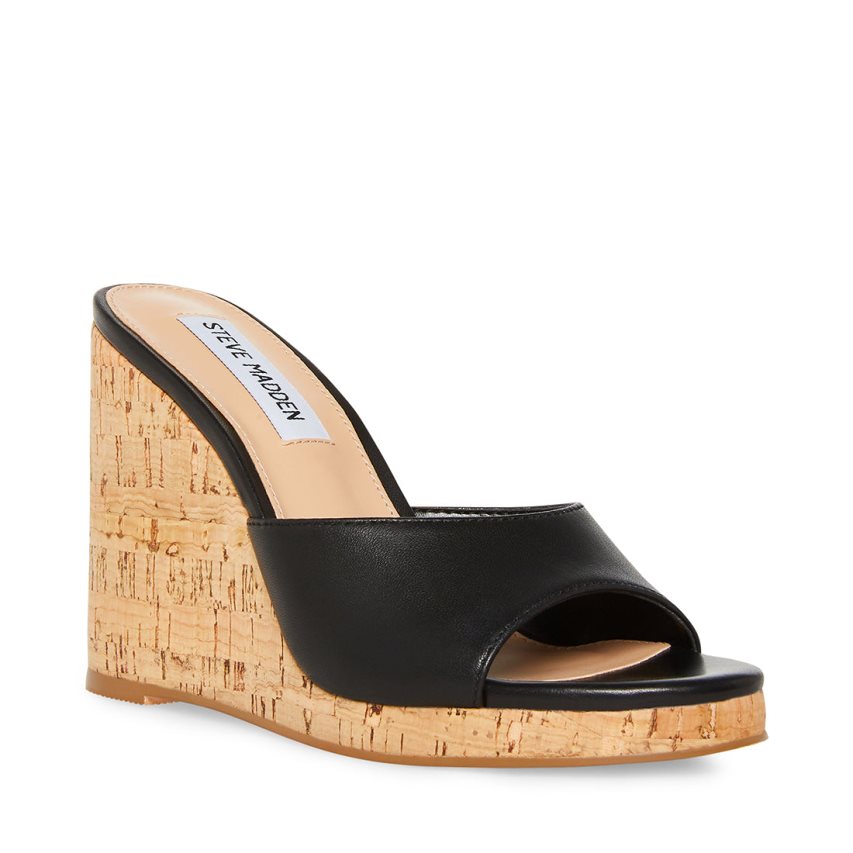 Black Steve Madden Marvelous Leather Women's Wedges | PH 8932WET